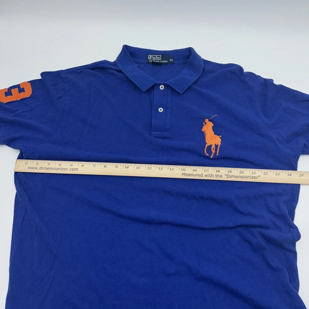Polo Ralph Lauren Blue Short Sleeve Polo Shirt Large Orang Pony Size XL Vintage